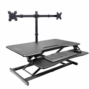 Rocelco Electric Desk Riser & Dual Monitor Mount - Up to 27" Screen Support - 40 lb Load Capacity - 21.70" Height x 37.25" Width x 20.50" Depth - Desk - Black - For Monitor, K