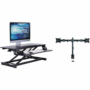 Rocelco Desk Riser & Dual-Monitor Mount - Up to 27" Screen Support - 30 lb Load Capacity - 19.17" Height x 31.50" Width x 17.45" Depth - Desk - Black - For Monitor, Keyboard,