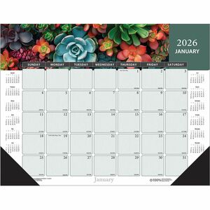 House of Doolittle Recycled Succulent/Cacti Desk Pad - Julian Dates - Monthly - 12 Month - January 2026 to December 2026 - 1 Month Single Page Layout - 22" x 17" Sheet Size -
