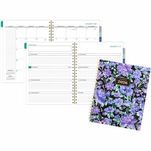 At-A-Glance BADGE Weekly/Monthly Planner - Weekly, Monthly - 13 Month - January 2026 to January 2026 - Letter - 8 1/2" x 11" Sheet Size - Twin Wire - Badge Floral, Purple - Pa