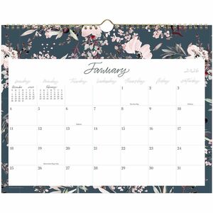 Cambridge Calista Floral Monthly Wall Calendar - Monthly - 12 Month - January 2026 to December 2026 - 15" x 12" Sheet Size - 1.40" x 2.81" Block - Twin Wire - Wall Mount - Cal