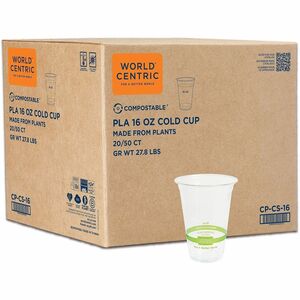 World Centric 16oz Compostable Cold Cup - 16 fl oz - Clear - Polylactic Acid (PLA) - Cold, Beverage, Iced Tea, Iced Coffee, Smoothie, Water - 1000 / Carton