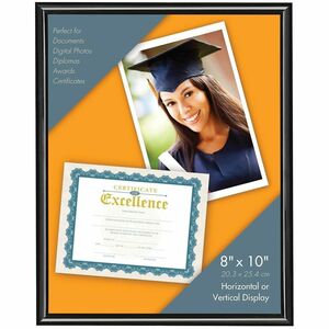Victory Light 8" x 10" Document Frame - 8" x 10" Frame Size - Holds 8.50" x 11" Insert - Desktop, Tabletop - Durable, Dust Resistant, Easel Back, Sturdy - Plastic - Black - 1
