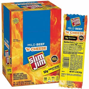 Green Rabbit Slim Jim Snack Sticks - Individually Wrapped - Cheese & Pepperoni - 18 / Carton