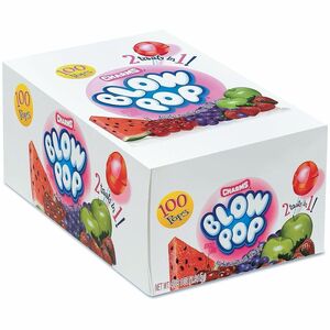 Green Rabbit Charms Blow Pops - Fruit, Watermelon, Cherry, Grape, Green Apple, Strawberry - Individually Wrapped - 100 / Carton