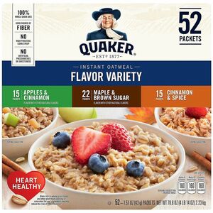 Green Rabbit Quaker Instant Oatmeal Variety Pack - No Artificial Flavor, Preservative-free - Assorted - 1.51 oz - 52 / Carton