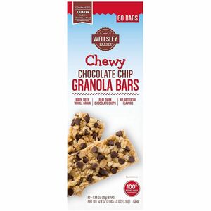 Green Rabbit Wellsley Farms Choc. Chip Granola Bar - Individually Wrapped, No High Fructose Corn Syrup, No Artificial Flavor - Chocolate Chip, Whole Wheat - 0.88 oz - 60 / Car