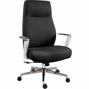 Lorell Fuerte Executive/Conference High-Back Chair with Polished Aluminum Arms - High Back - Black - Poly, Polyurethane - Armrest - 1 Each