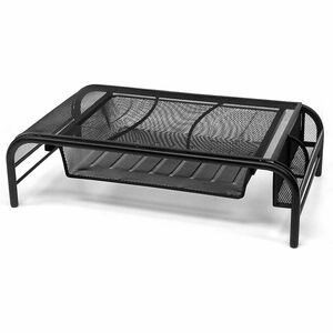 Mind Reader Monitor Stand and Organizer - Computer Monitor Display Type Supported - 5.50" Height x 20" Width x 11.50" Depth - Desktop - Metal Mesh, Rubber - Black - For Monito