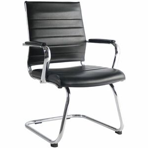 Lorell Tempo Modern Guest Chair - Chrome Frame Material - Cantilever Base - Black - Leather, Chrome - Armrest - 1 Each