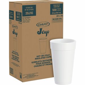 Dart J Cup 20 oz Insulated Foam Cups - 20 fl oz - Round - White - Foam - Beverage, Coffee, Cappuccino, Soft Drink, Juice, Hot Drink, Cold Drink, Iced Tea, Smoothie - 20/Pack -