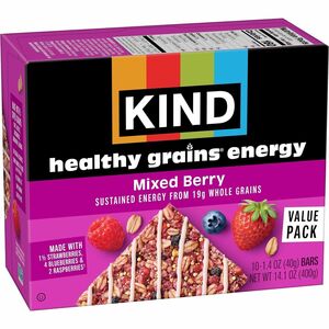 Kind(r) Healthy Grains Energy Bars - Gluten-free, Trans Fat Free - Mixed Berry - 1.40 oz - 10 / Box