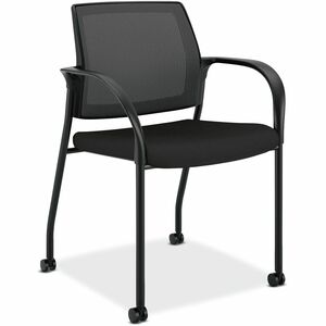 HON Ignition Mesh Back/Mobile MP Stacking Chair - Foam Seat Material - Mesh Back Material - Four-legged Base - Black - 1 Each