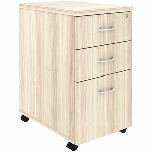 Lorell Essentials 3-Drawer Mobile Pedestal - 28.3" Height x 16" Width x 22" Depth Pedestal - Total Drawer(s): 2 - Material: Laminate - Finish: Modern Elm, Laminate, Silver Bru