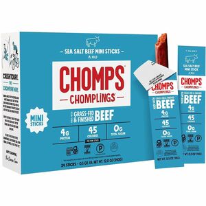 CHOMPS Chomplings Sea Salt Beef Jerky Sticks - 0.50 oz - 24 / Pack