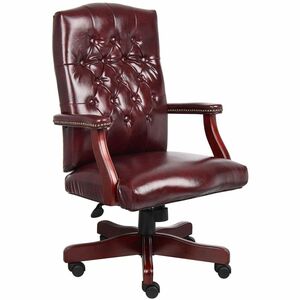 Boss Classic Caressoft Vinyl Chair - Wood Frame Material - Oxblood - 1 Each