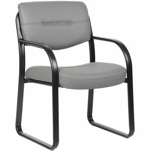 Boss Leather Sled-Base Side Chair - Sled Base - Gray - 1 Each