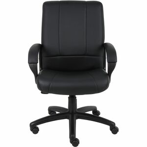 Boss Caressoftplus Vinyl Executive Mid Back Chair - Mid Back - 5-star Base - Black - Fabric - Armrest - 1 Each