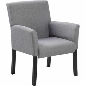 Boss Box Arm Guest, Accent or Dining Chair W/Black Base - Gray - Linen, Fabric - Armrest - 1 Each