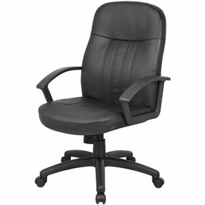Boss Executive Leather Budget Chair - 5-star Base - Black - Leather, Polyurethane, Fabric - Armrest - 1 Each