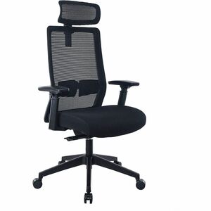 Boss Mesh Chair with Headrest - Molded Foam Seat Material - Mesh Back Material - 5-star Base - Black - Mesh, Fabric - Armrest - 1 Each