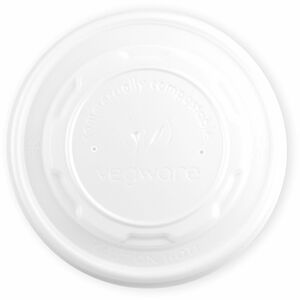 Vegware Flat Hot Lids for Soup Containers - Round - 4.5" Diameter - Crystallized Polylactic Acid (CPLA) - Off White - 500 / Carton