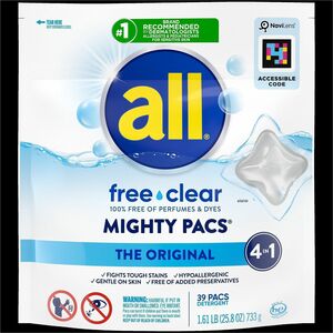 all Free Clear Mightypacs Laundry Pods - For Clothes, Laundry, Washing Machine, Septic Tank - Pod - Recommended For: Stain Remover, Pet Dander Remover, Dust Mite Remover, Poll