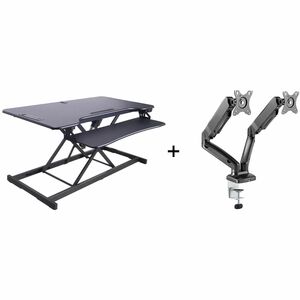 Rocelco R EDRB-46-MA2 Electric Desk Riser Bundle - 46" Width - Desktop - Black - For Multipurpose - Adjustable Height, Grommet