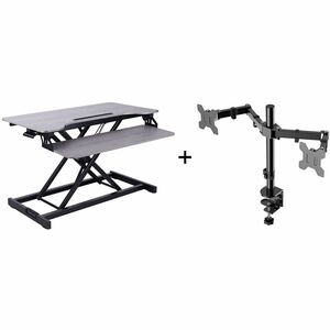 Rocelco R VADRG-DM2 Sit-to-Stand Bundle - 31.50" Width - Desktop - Gray - For Multipurpose - Adjustable Height, Grommet, Keyboard Tray, Scratch Resistant, Cable Management