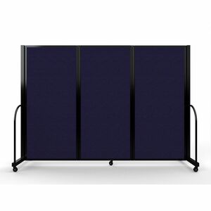 Screenflex Portable Partitions Full Motion Room Dividers - 3 Panels - 103" Width x 72" Height - Steel Frame - Fabric, Polyester - Navy - 1 Each