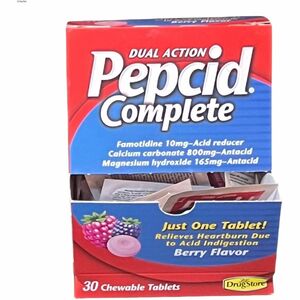 Lil' Drug Store Single Dose Pepcid Complete - For Heartburn, Acid Indigestion, Sour Stomach, First Aid - Berry