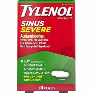 Tylenol Sinus Severe Daytime Caplets - For Sinus Pressure, Chest Congestion, Pain, Fever, Nasal Congestion, Headache, Allergy, Common Cold, Body Ache, Thins Mucus, Flu, ... -