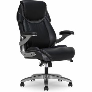 Lorell Lumbar Foam Executive Chair - 5-star Base - Black - Memory Foam, Bonded Leather - Armrest