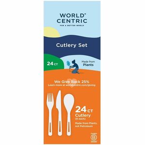 World Centric Assorted PLA Utensils - Cutlery Set - Dishwasher Safe - Talc-filled Polylactic Acid (TPLA) - Beige - 1 Pack