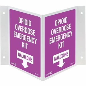 Aero Overdose Kit 3-Way Wall Sign - Print/Message "OPIOID OVERDOSE EMERGENCY KIT NALOXONE" - 43" Width x 61" Height - White, Purple Print/Message Color - Wall - Durable - Publ
