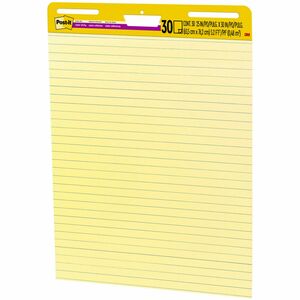 Post-it® Self-Stick Easel Pads with Faint Rule - 30 Sheets - Stapled - Feint Blue Margin - 18.50 lb Basis Weight - 25" x 30" - Yellow Paper - Self-adhesive, Repositionable, Re