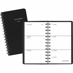 At-A-Glance Weekly Planner, Black, Pocket, 2 1/2" x 4 1/2" - Weekly - 1 Year - January 2026 to December 2026 - 1 Week Double Page Layout - 2 1/2" x 4 1/2" Sheet Size - Wire Bo