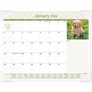 At-A-Glance Puppies Desk Pad - Standard - Monthly - 12 Month - January 2026 to December 2026 - 1 Month Single Page Layout - 21 3/4" x 17" Sheet Size - White Sheet - Desktop, D
