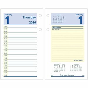 At-A-Glance QuickNotes Loose-Leaf Desk Calendar Refill - Standard - Julian Dates - Daily - 12 Month - January 2026 to December 2026 - 7:00 AM to 5:00 PM - Half-hourly - 1 Day