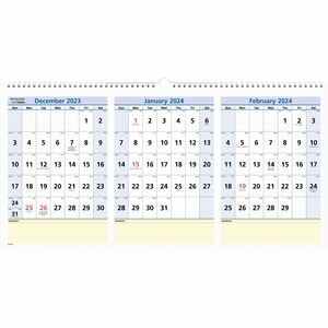 At-A-Glance QuickNotes Three Month Horizontal Wall Calendar - Large Size - Julian Dates - Monthly - 15 Month - December 2023 - February 2025 - 3 Month Single Page Layout - 12"