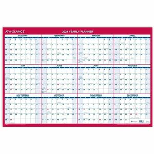 At-A-Glance Reversible Paper Yearly Wall Planner - Julian Dates - Yearly - 1 Year - January 2022 till December 2022 - 36" x 24" Sheet Size - 1.25" x 1.25" , 1.38" Block - Red,