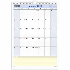 At-A-Glance QuickNotes Wall Calendar - Medium - Julian Dates - Monthly - 12 Month - January 2026 to December 2026 - 1 Month Single Page Layout - 12" x 17" Sheet Size - 1.50" x