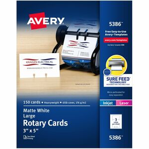 Avery® Uncoated 2-side Printing Rotary Cards - Index Card - 3" x 5" - Perforated, Heavyweight, Double-sided, Printable - White - 3 Sheets - 150 / Box