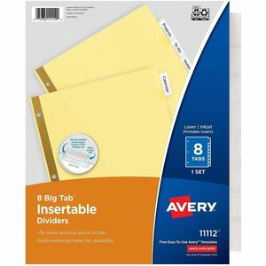 Avery® Big Tab Insertable Dividers - Reinforced Gold Edge - 8 Blank Tab(s) - 8 Tab(s)/Set - 8.5" Divider Width x 11" Divider Length - Letter - 3 Hole Punched - Buff Paper Divi
