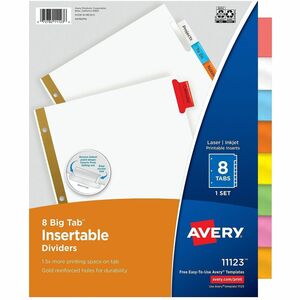 Avery® Big Tab Insertable Dividers - Reinforced Gold Edge - 8 Blank Tab(s) - 8 Tab(s)/Set - 8.5" Divider Width x 11" Divider Length - Letter - 3 Hole Punched - Paper Divider -
