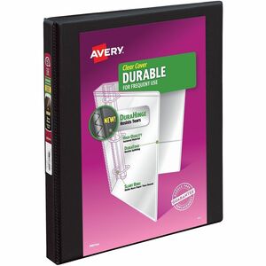 Avery® Durable View 3 Ring Binder, 0.5" Slant Rings, 1 Black Binder (17001) - 1/2" Binder Capacity - Letter - 8 1/2" x 11" Sheet Size - 120 Sheet Capacity - 135 Ring - Fastene