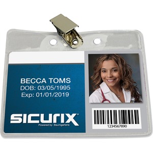 SICURIX Horizontal Badge Holder with Clip - 2.5" x 3.5" x - Vinyl - 50 / Pack - Clear