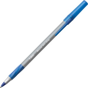 BIC Round Stic Grip Ballpoint Pen - Medium Pen Point - Blue - Frost Barrel - 12 / Dozen