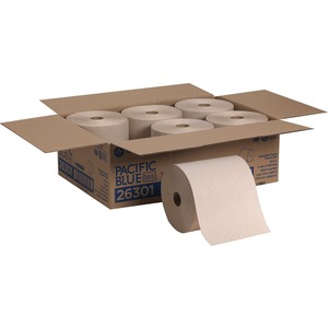 Pacific Blue Basic Recycled Hardwound Paper Roll Towel - 1 Ply - 7.87" x 800 ft - Brown - 6 / Carton