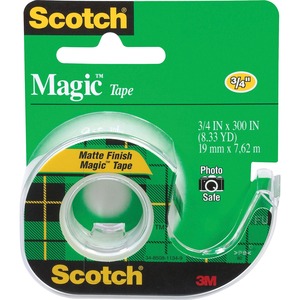 Scotch Magic Matte Finish Tape - 25 ft Length x 0.75" Width - 1" Core - Adhesive Backing - Dispenser Included - Handheld Dispenser - Split Resistant, Tear Resistant - For Mend